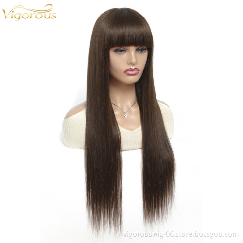 Vigorous wholesale vendor cheap brown machine mink raw brazilian protein hair treatment wig with bang 100% human hair